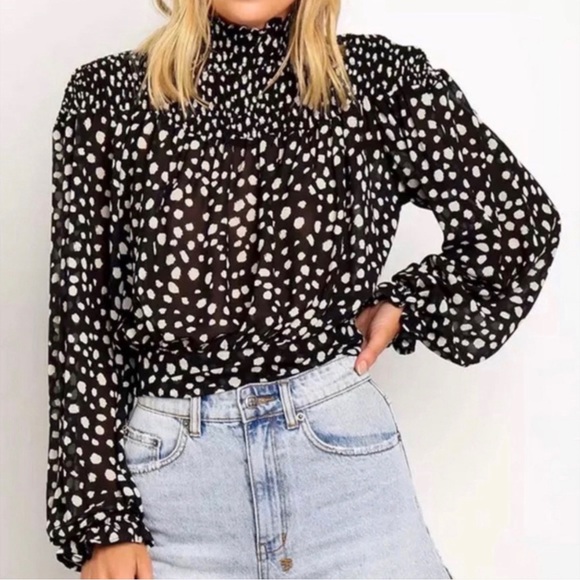 Smocked High Neck Top - Picture 1 of 9